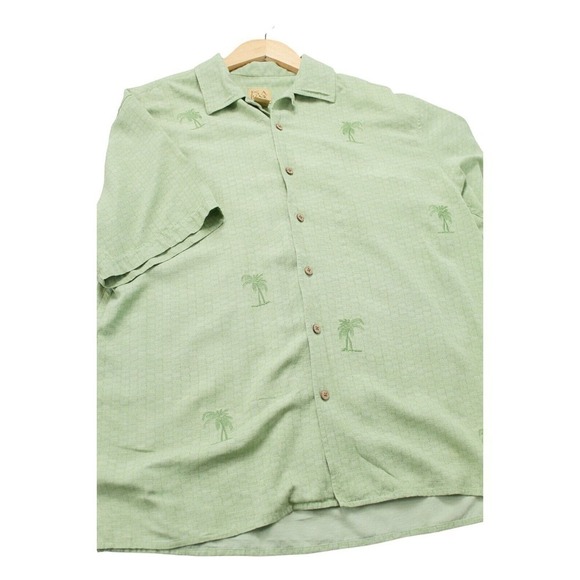 Jos A Bank Palm Tree Green Short Sleeve Button Down Shirt Size Medium Silk - Picture 7 of 7